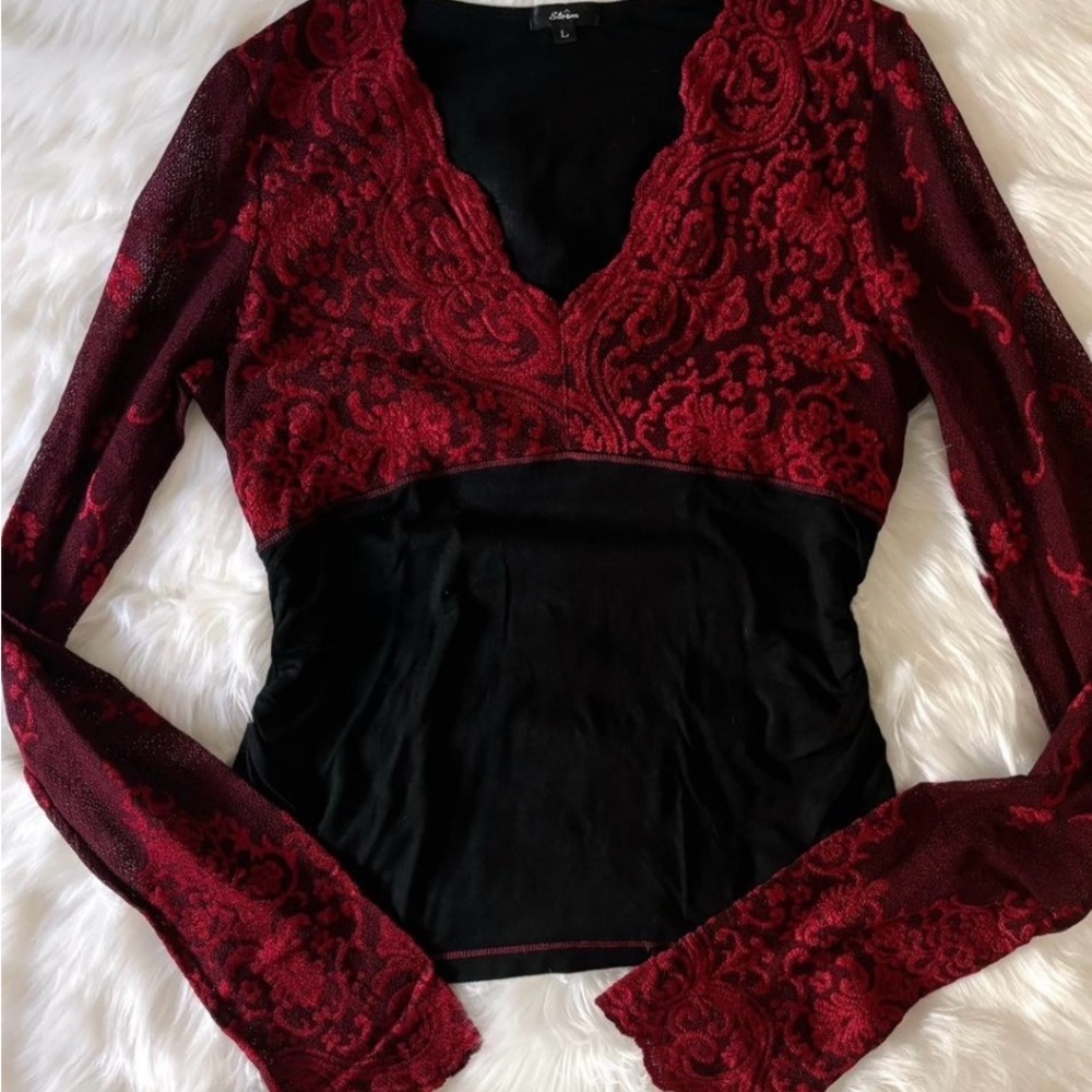 Red and Black Lace Blouse